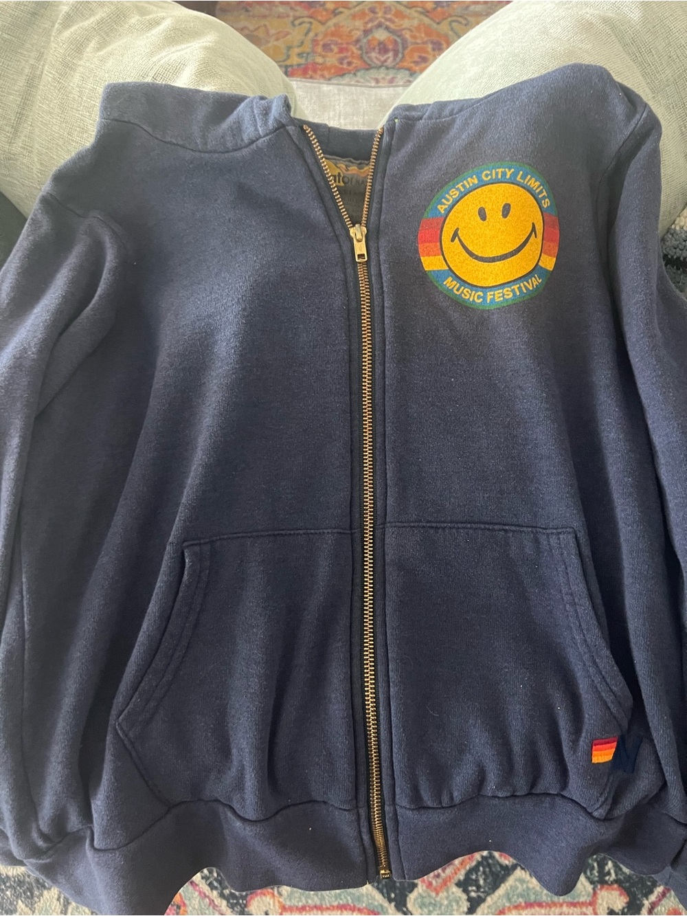 AVIATOR NATION Austin City Limits Navy Zip-Up Hoodie S